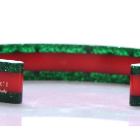 GUCCI Crystal Web Cuff 18 Green Red - Picture 3 of 5